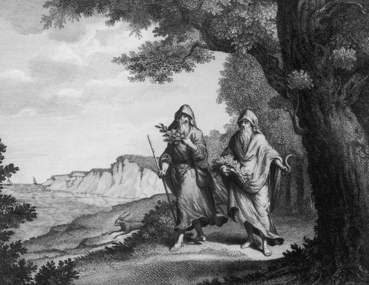 Engraving-two-Druids-walk-English-countryside-18th-century